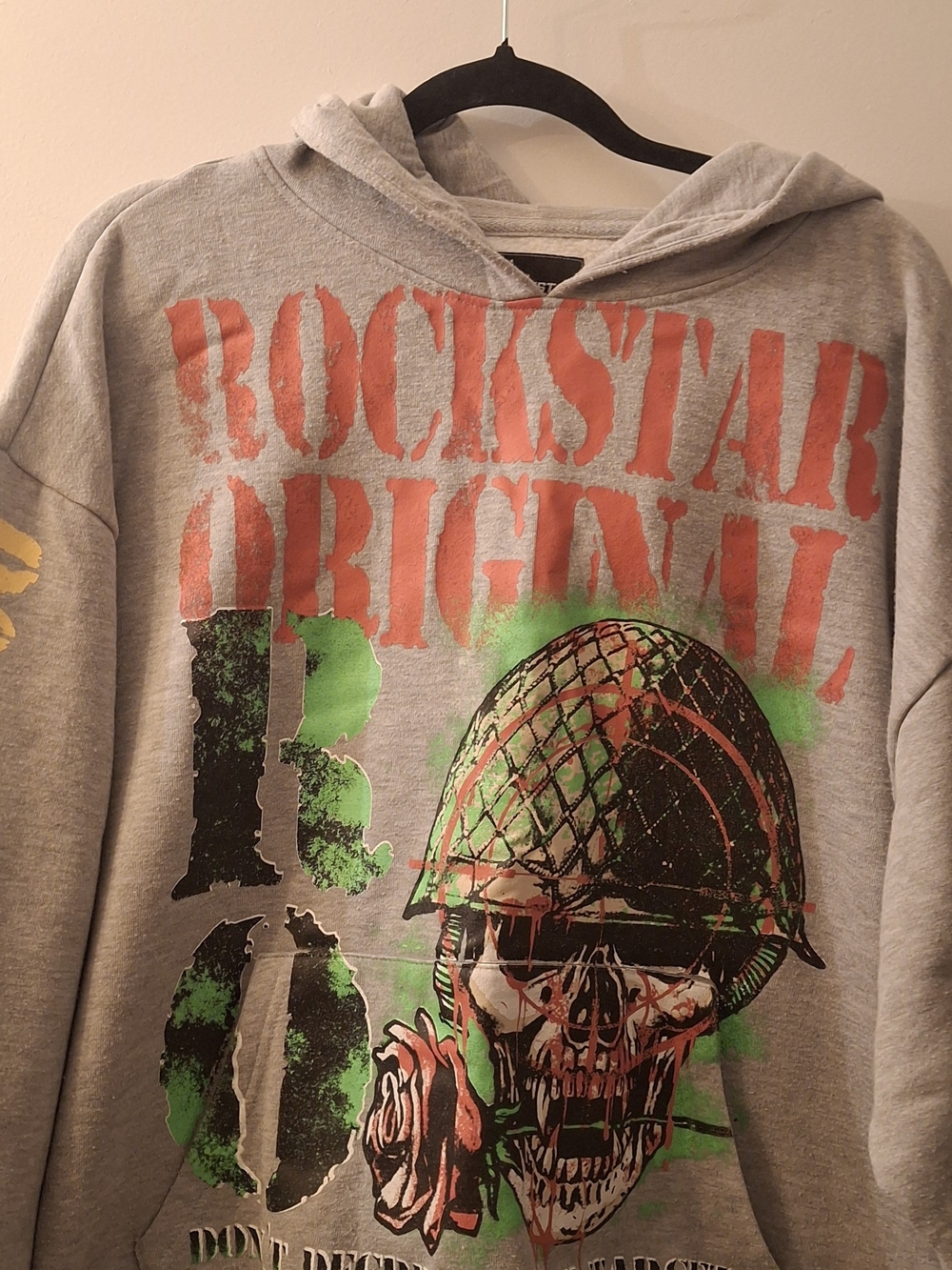 Rockstar Original Graphic Hoodie - Grey with Red & Green Print